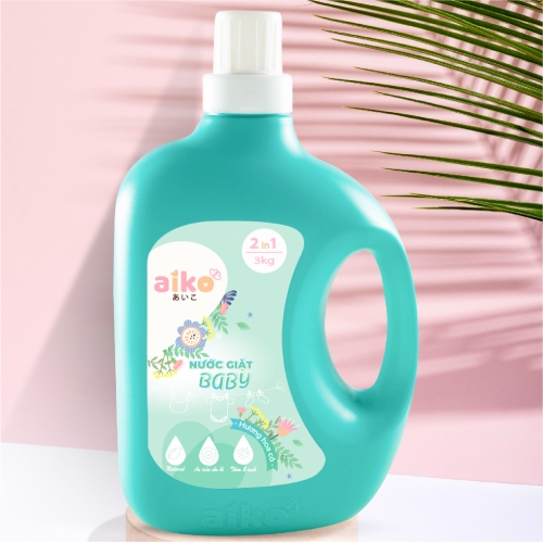 Nước giặt baby Aiko 2in1 - Hương Hoa Cỏ (Xanh)