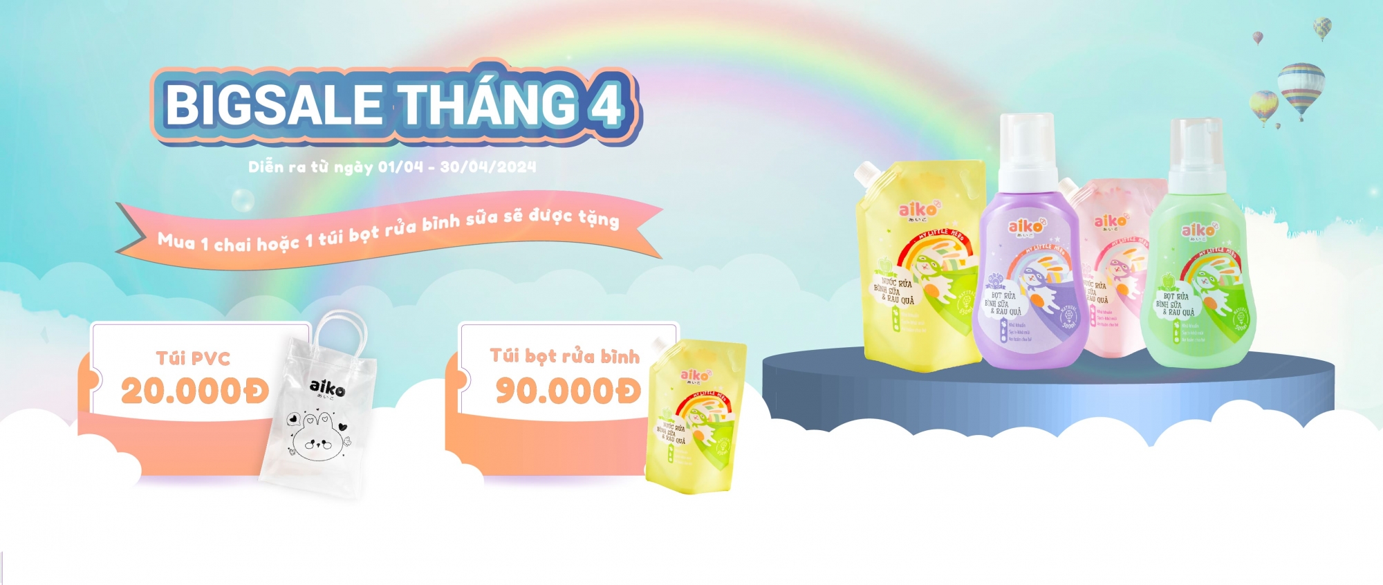 Khuyến mại chai và túi bọt rửa bình aiko